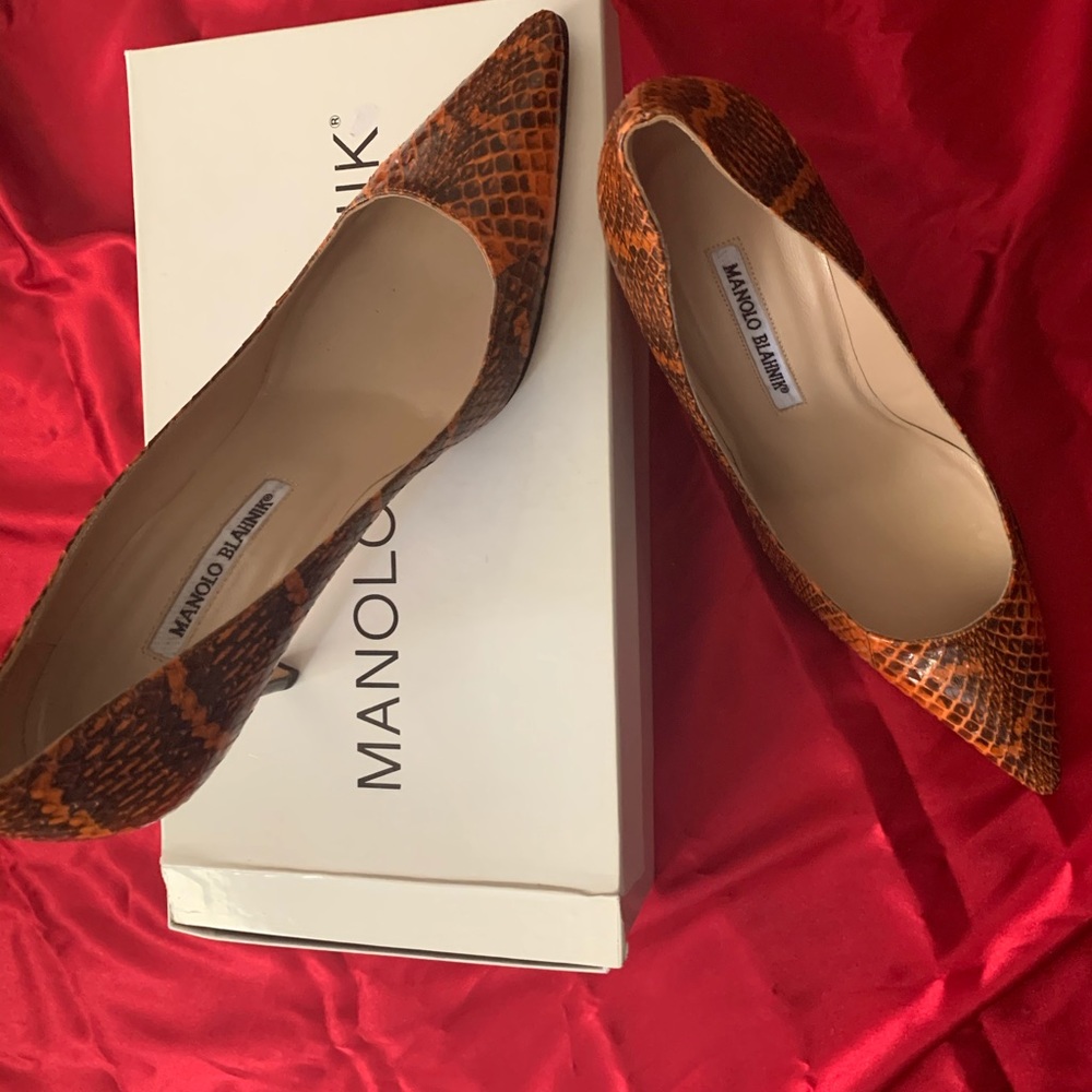 Manolo Blahnik Orange watersnake heels